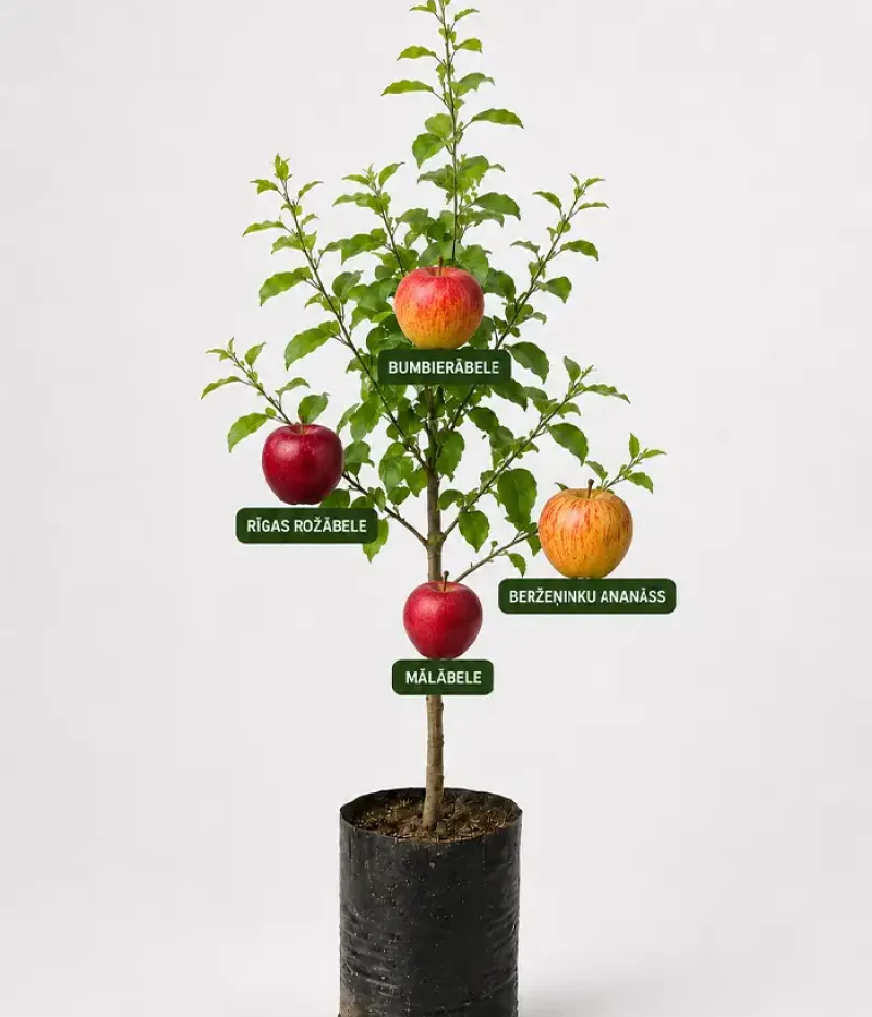 Rodinná multi-jabloň (Malus domestica) BUMBIERĀBELE + RĪGAS ROŽĀBELE + BERŽEŅINKU ANANĀSS + MĀLĀBELE 26/11 - Tutifruti, s.r.o.