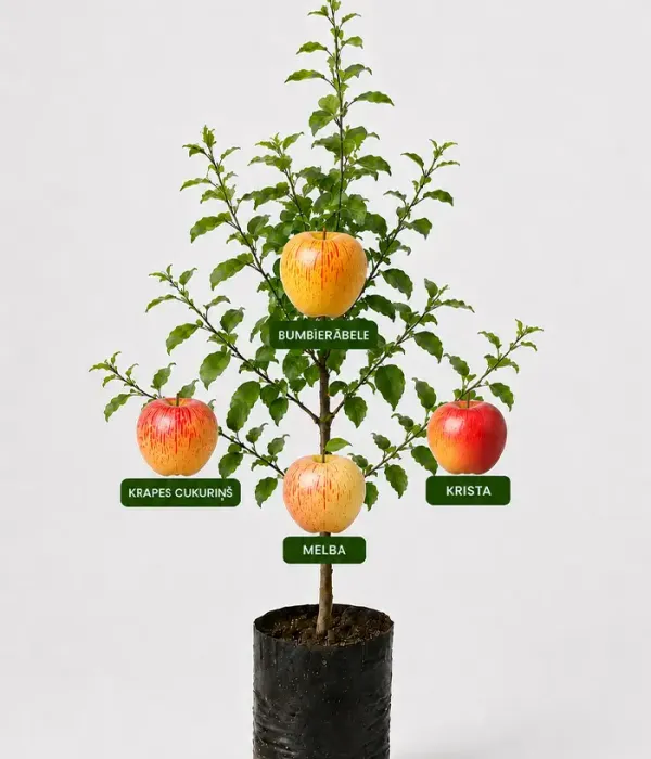Rodinná multi-jabloň (Malus domestica) KRAPES CUKURIŅŠ + BUMBIERĀBELE + MELBA + KRISTA 26/19